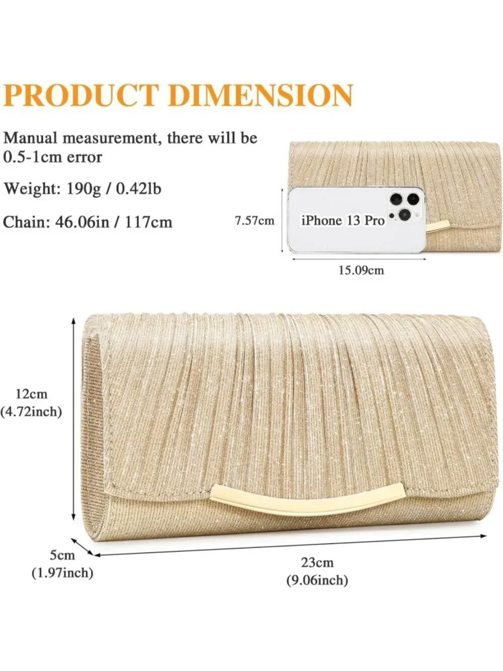 Women's Champagne Gold Clutch Purse Formal Evening Bag Wedding Party Handbag